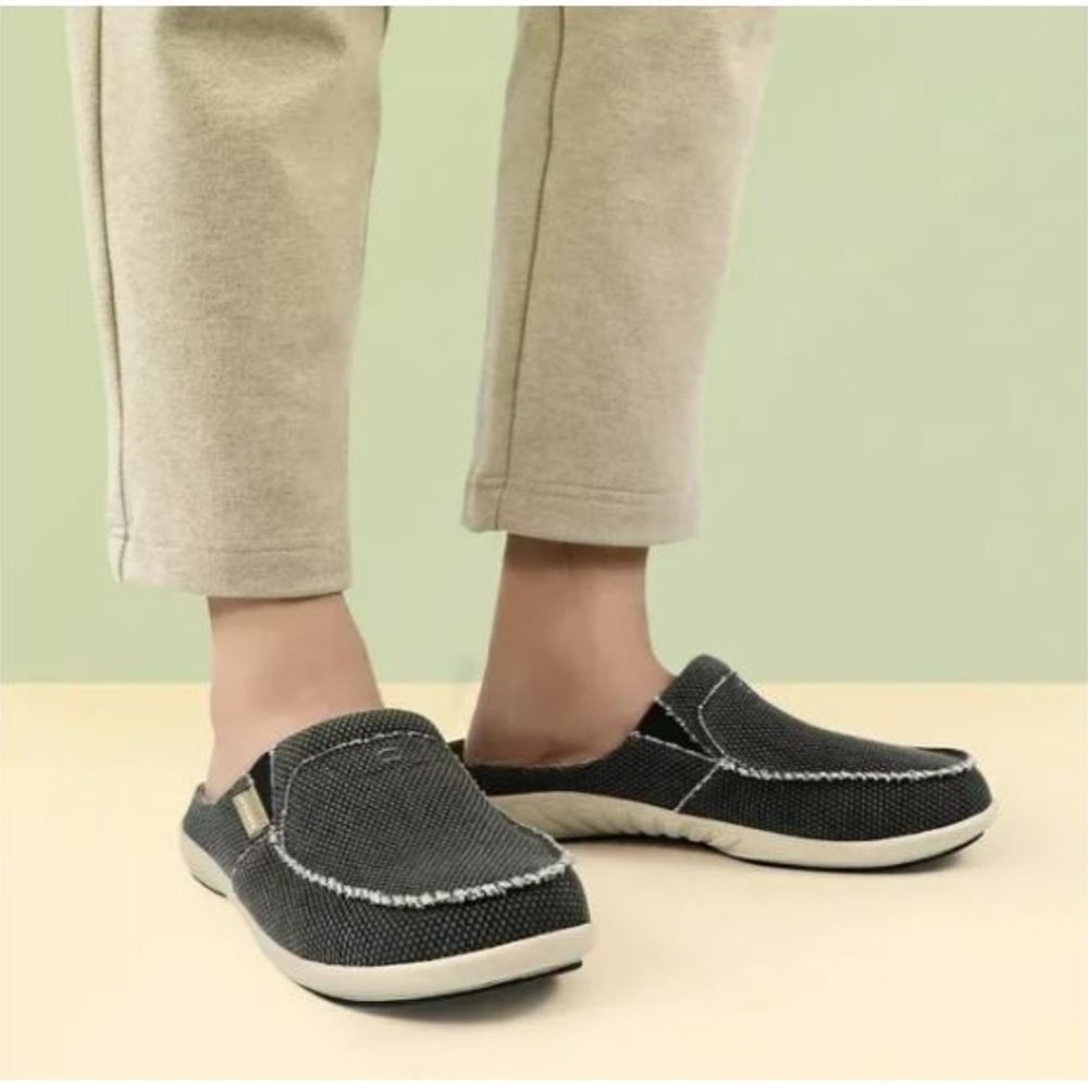 GeckoMan Men Arch Support Canvas Slipper Loafers -Black Canvas